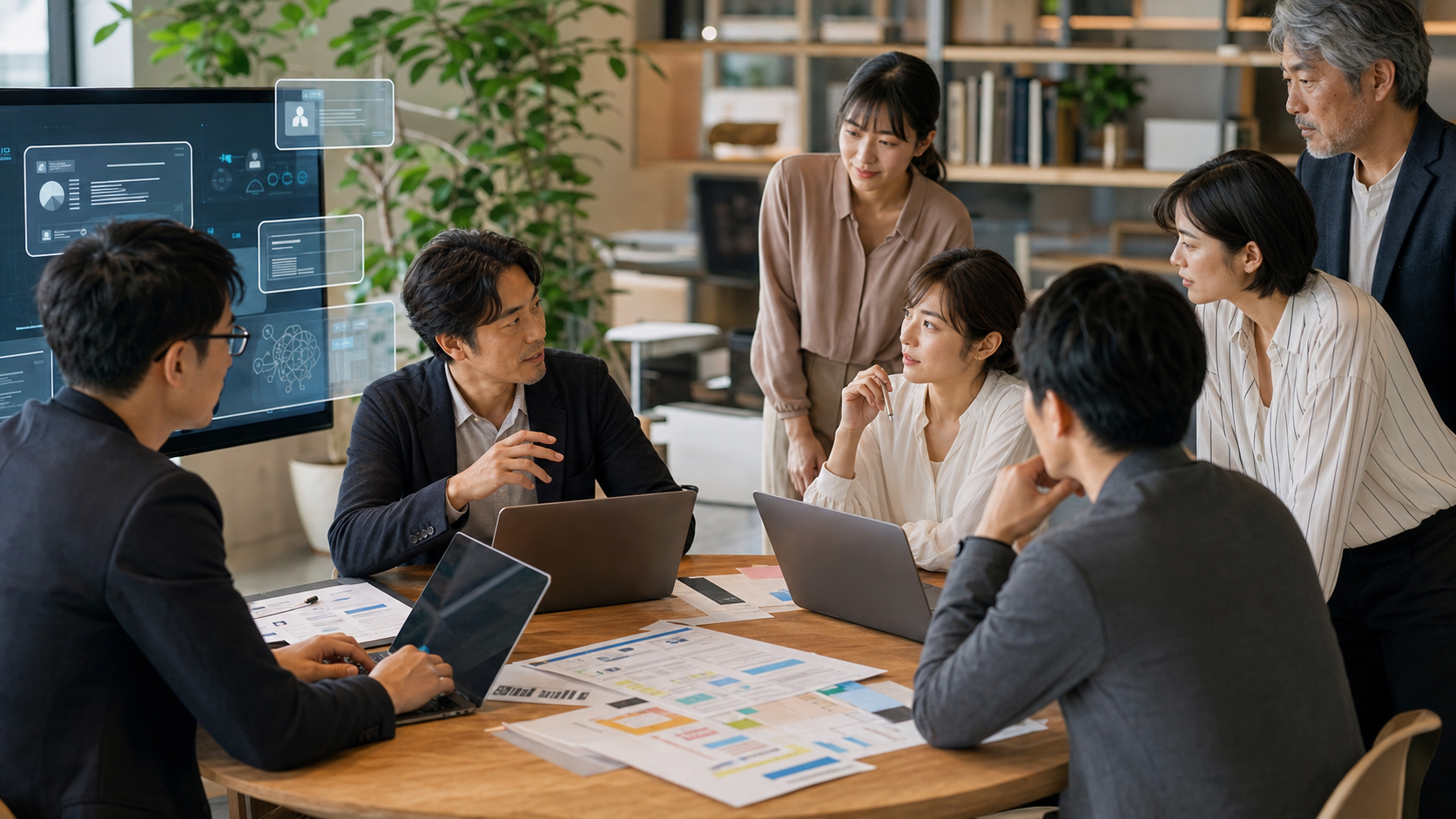 AI時代の働き方を話し合う中小企業のチーム