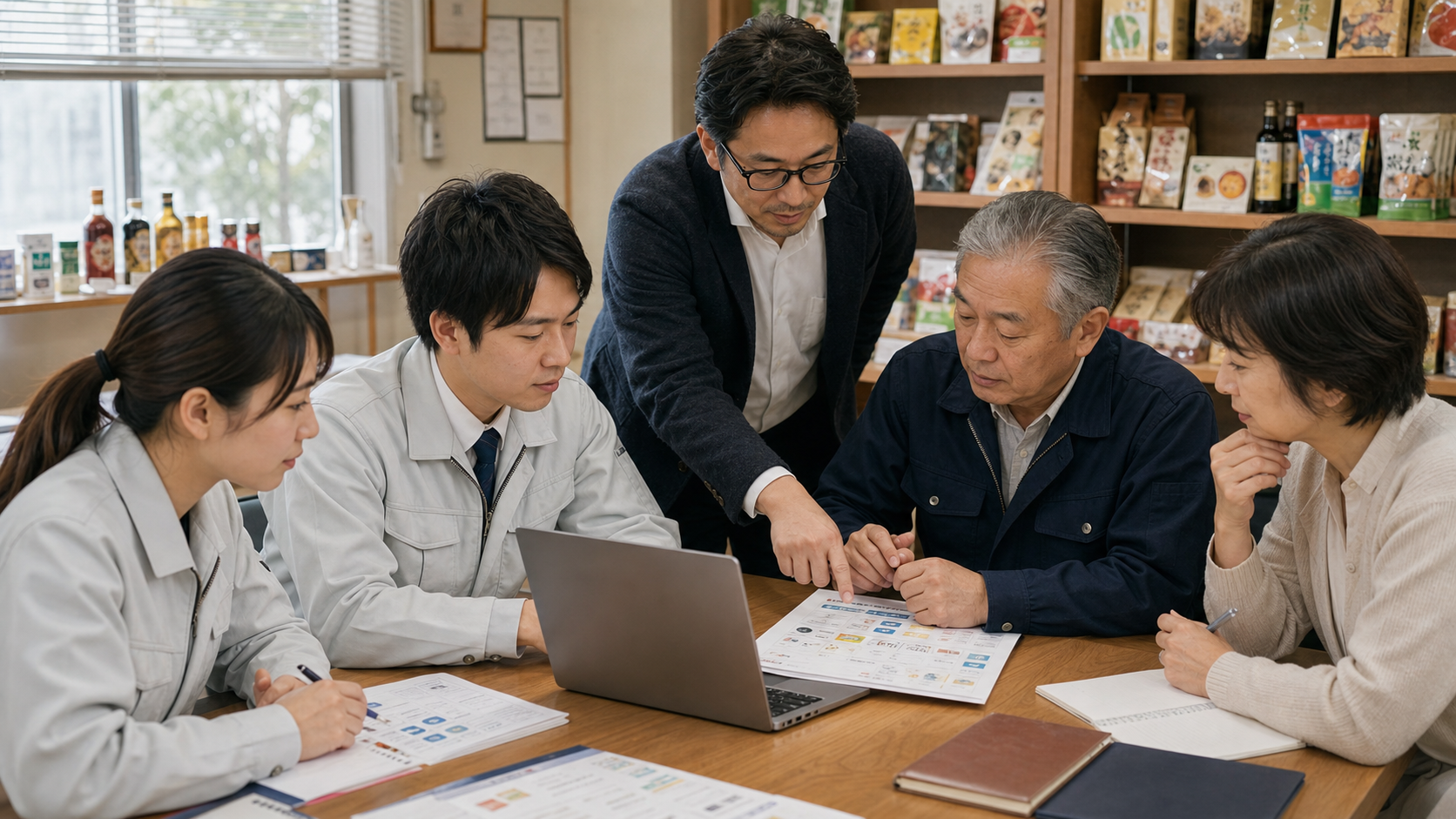食品商社の会議室でAI研修を受ける社員