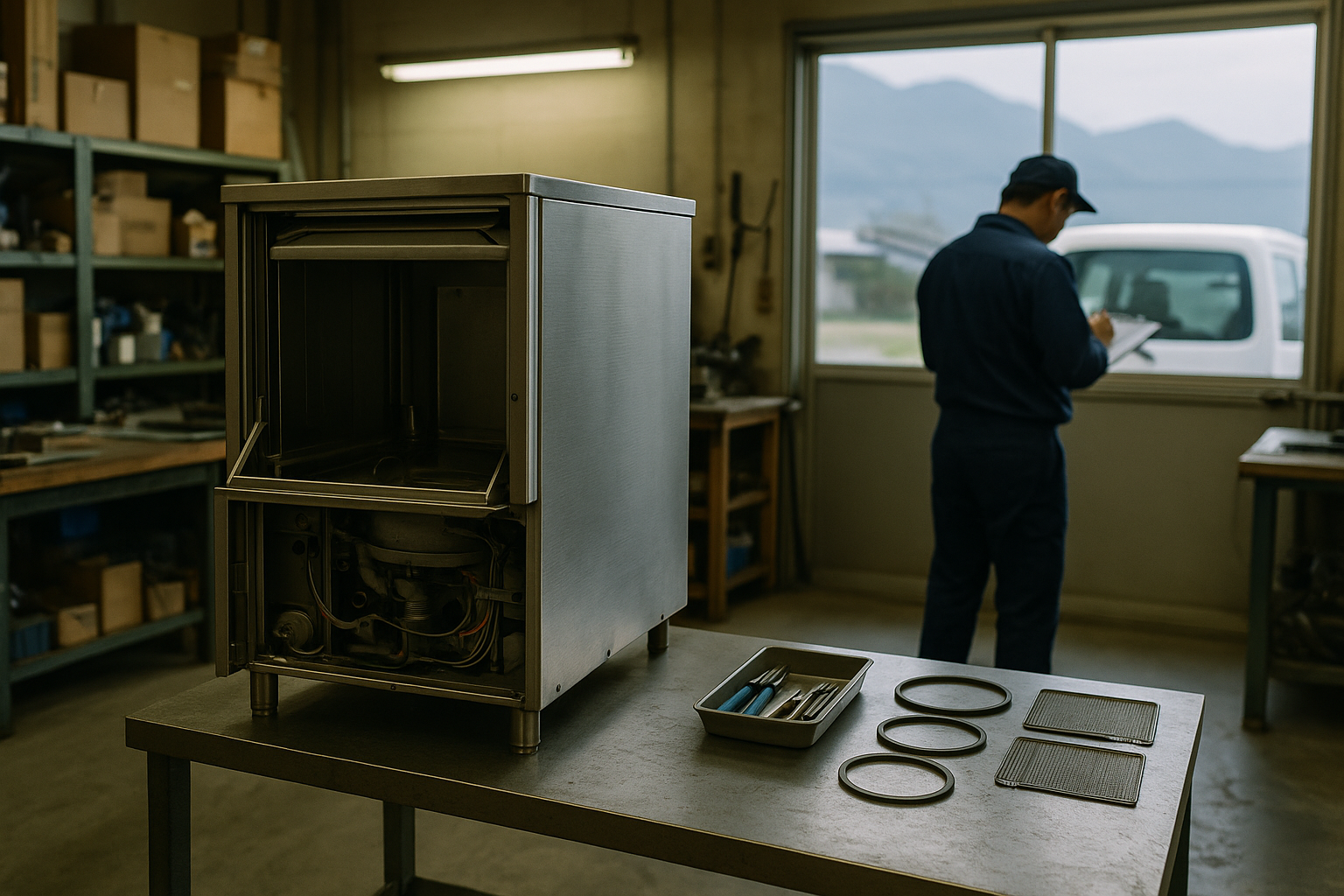 業務用厨房機器ディーラーの整備場